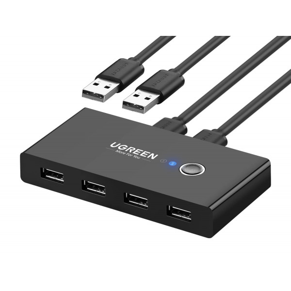 UGREEN Selector de interruptor USB 2 computadoras que comparten 4 dispositivos USB Caja de conmutador periférico USB 2.0 Hub para mouse Teclado Escáner Impresora PC con intercambio de un botón y 2 paquetes de cable USB A a A