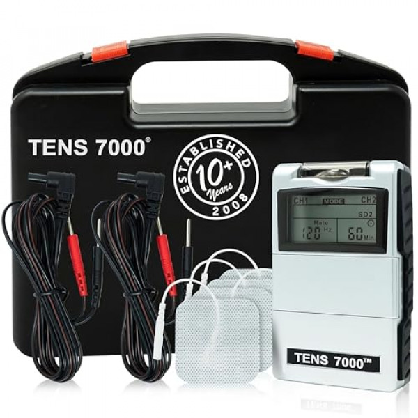 TENS 7000 Unidad TENS digital con accesorios - Unidad TENS Estimulador muscular para aliviar el dolor de espalda, aliviar el dolor de hombros, aliviar el dolor de cuello, aliviar el dolor de ciática, aliviar el dolor de nervios