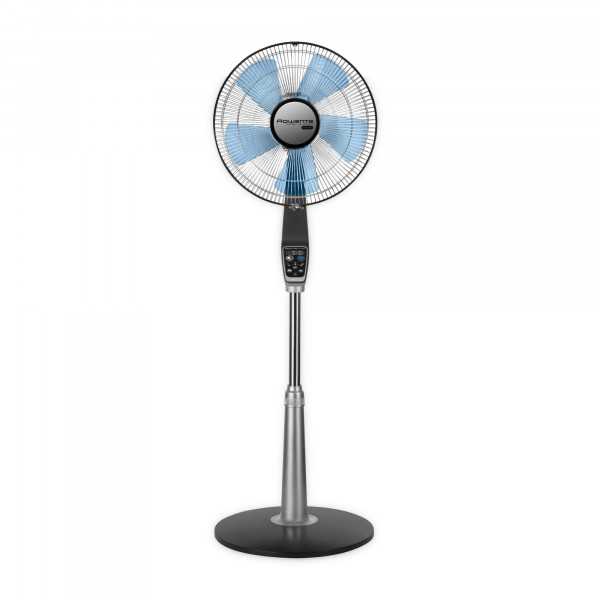 Rowenta, ventilador de pedestal, ventilador de pie Turbo Silence con control remoto, 53 pulgadas, ventilador ultra silencioso para dormitorio, oscilante, portátil, 5 velocidades, refresca hasta 23 pies, plateado, interior, VU5670