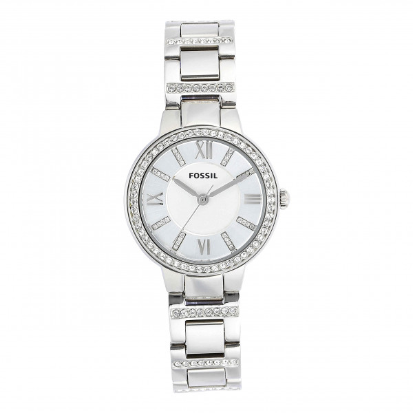 Fossil Reloj de tres manecillas Virginia de cuarzo y acero inoxidable para mujer, color: plateado brillante (modelo: ES3282)
