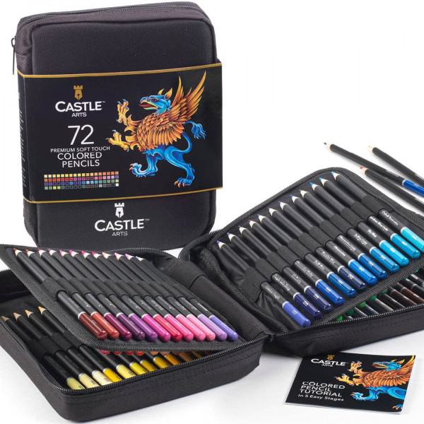 Castle Art Supplies Juego de estuche con cremallera de 72 lápices de colores | Lápices de colores de núcleo suave de calidad para adultos, profesionales y coloristas | En un estuche con cremallera limpio y resistente para llevar a cualquier lugar