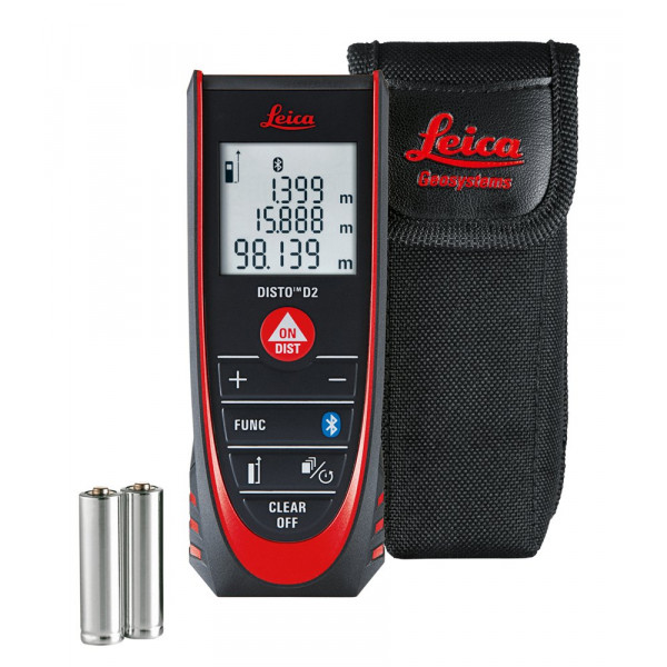 Leica DISTO D2 Nueva medida de distancia láser imperial métrica de 100 m/330 pies con Bluetooth 4.0 - Negro/Rojo