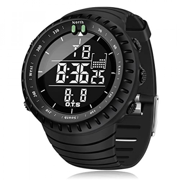 PALADA Reloj deportivo digital para hombre Reloj táctico impermeable con retroiluminación LED para hombre (negro)