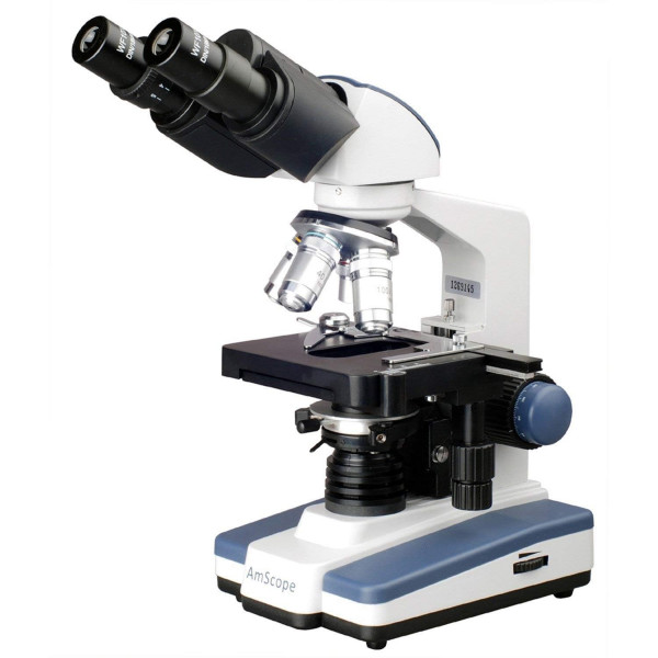 Microscopio compuesto binocular AmScope B120 Siedentopf, aumento 40X-1000X, campo claro, iluminación LED, condensador Abbe, platina mecánica de doble capa