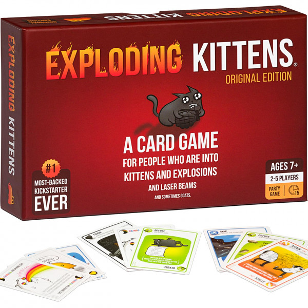 Exploding Kittens Edición original - Juego divertido para una noche de juegos familiar - Divertidos juegos de cartas para edades de 7 años en adelante - 56 cartas - 2-5 jugadores - 15 minutos de juego