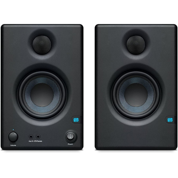 Monitores de estudio de campo cercano PreSonus Eris E3.5-3.5 (par): parlantes de escritorio autoamplificados para producción musical, grabación con calidad de estudio y referencia de medios activos