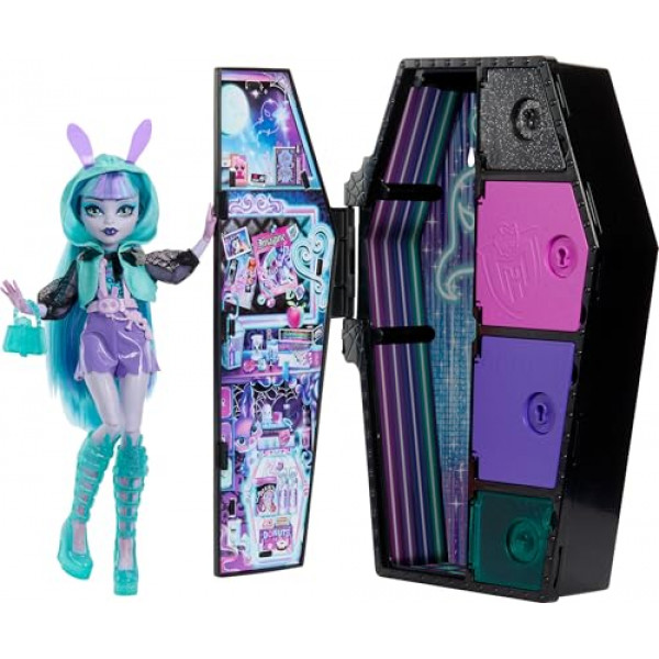Monster High Skulltimate Secrets Muñeca y accesorios Neon Frights, Twyla con casillero para disfraces y más de 19 sorpresas