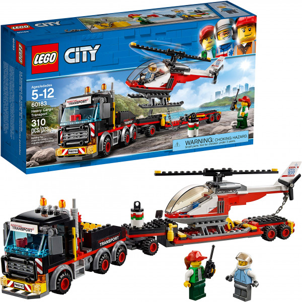 EGO City Heavy Cargo Transport 60183 Kit de construcción de camión de juguete con remolque, helicóptero de juguete y minifiguras de construcción para juegos creativos (310 piezas)