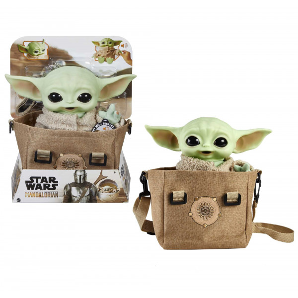 Mattel Star Wars Grogu Peluche de 10 pulgadas, figura de personaje con cuerpo suave, sonidos y portador, inspirado en Star Wars The Mandalorian