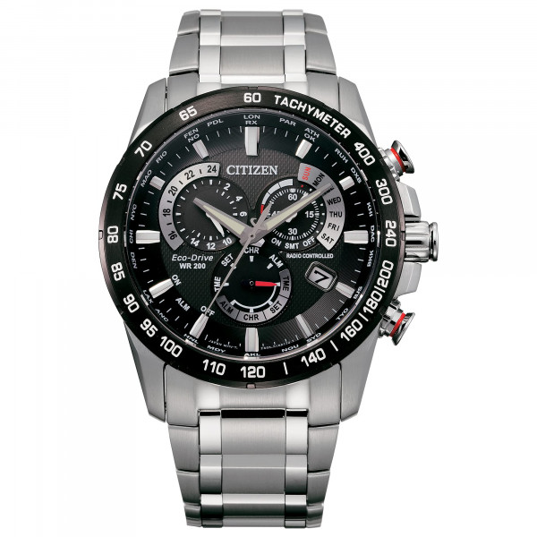 Citizen Reloj cronógrafo PCAT de lujo Eco-Drive Sport para hombre, acero inoxidable, esfera negra (Modelo: CB5898-59E)