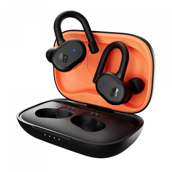 Auriculares inalámbricos intrauditivos Skullcandy Push Active, batería de 43 horas, Skull-iQ, habilitado para Alexa, micrófono, funciona con dispositivos iPhone, Android y Bluetooth, negro/naranja