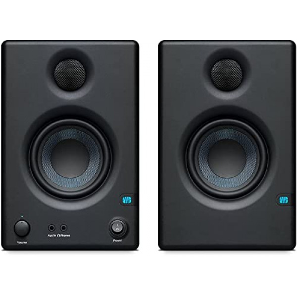 Monitores de estudio de campo cercano PreSonus Eris E3.5-3.5 (par): parlantes de escritorio autoamplificados para producción musical, grabación con calidad de estudio y referencia de medios activos