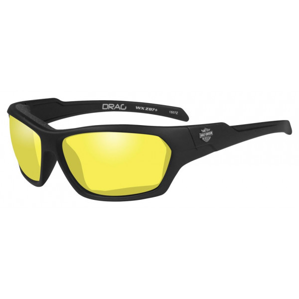 Harley-Davidson Drag Gasket Gafas de sol para hombre, lentes amarillas/marcos negros HADRA13