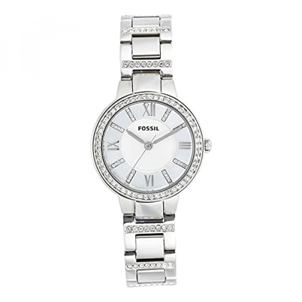 Fossil Reloj de tres manecillas Virginia de cuarzo y acero inoxidable para mujer, color: plateado brillante (modelo: ES3282)