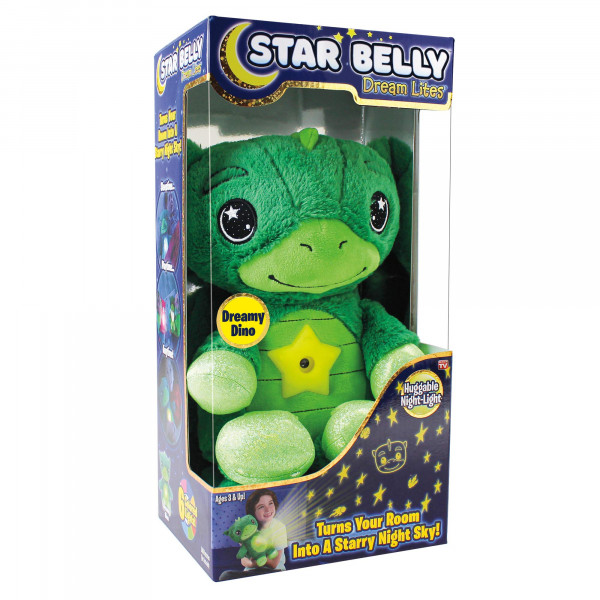 Ontel Star Belly Dream Lites, luz nocturna de animal de peluche, dinosaurio verde de ensueño: proyecta estrellas y formas brillantes en 6 colores suaves, como se ve en la televisión