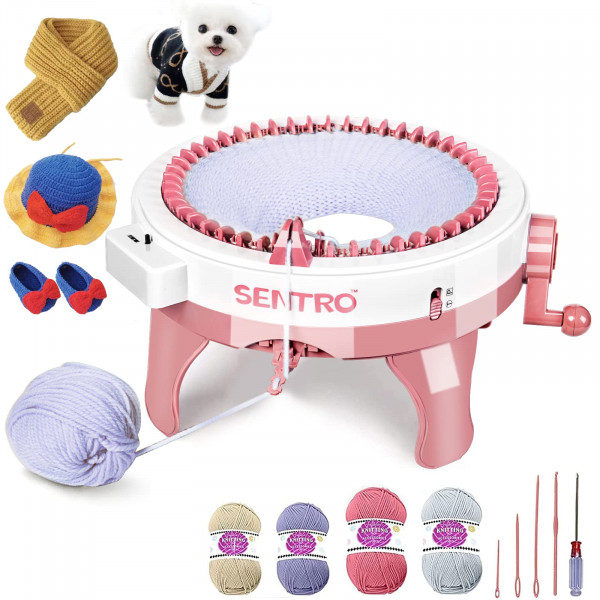 Máquina de tejer SENTRO de 48 agujas con contador de filas y llave de conversión de tejido liso/tubo, bufanda, sombrero, calcetín DIY eficiente