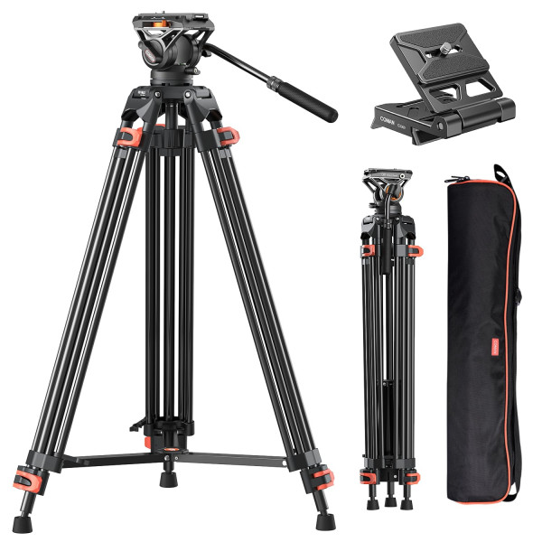 Trípode de alta resistencia, trípode de vídeo profesional de aluminio de 72 pulgadas con cabezal fluido de 360 ​​grados para videocámaras Canon, Nikon, DSLR, telescopios