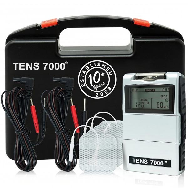 TENS 7000 Unidad TENS digital con accesorios - Unidad TENS Estimulador muscular para aliviar el dolor de espalda, aliviar el dolor de hombros, aliviar el dolor de cuello, aliviar el dolor de ciática, aliviar el dolor de nervios, aliviar el dolor de cadera