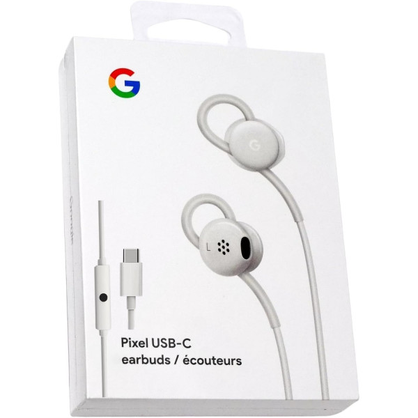Auriculares con cable de Google Aurices USB-C, ajuste cómodo, controles en línea, compatibles con teléfonos tipo C-blanco (minorista)