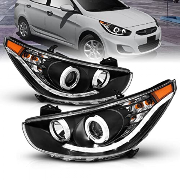 Amerilite Black Projector Barnólogos de reemplazo de la barra LED Halo para Hyundai Accent 4 Door/Hatchback - Pasajero y conductor Lado del conductor