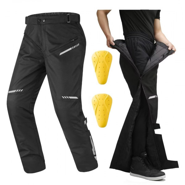 Pantalones de montar de motocicleta desmontables de invierno de Auboa para hombres CE 2 Potentes de potencia de potencia blindada con modelo de cremallera de pierna completa PF2 (M, 30L) Negro