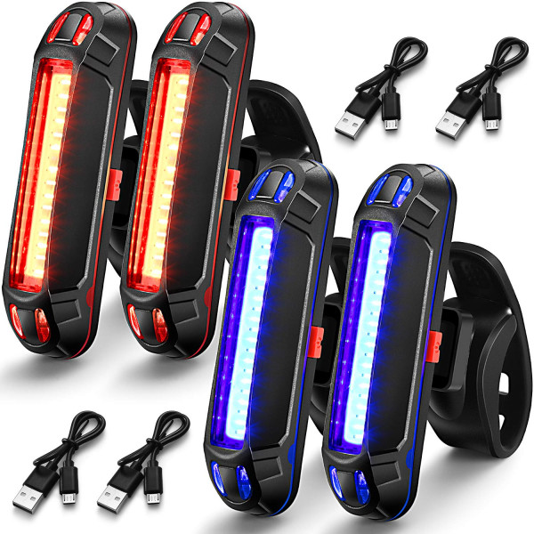 4 PCS Luz de bicicleta USB USB recargable Bike Light Light Featlight Featlight Juego de luz trasera Ultra Bright Bicycle LED LIGHT IMPRESIÓN IMPRESIÓN DE CICLA DE LA TRABAJA 7 MODES PARA REACCIÓN DE LA MOUNTA DE MONTAJA (ROJO, AZUL)
