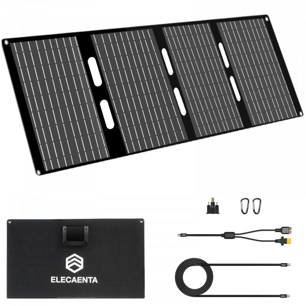 ELECAINTA 60W Panel solar portátil para la estación de energía, salida USB C & USB A y DC 18V, IP68 impermeable, cargador solar ETFE plegable, compatible con iPhone Samsung Camping senderismo al aire libre