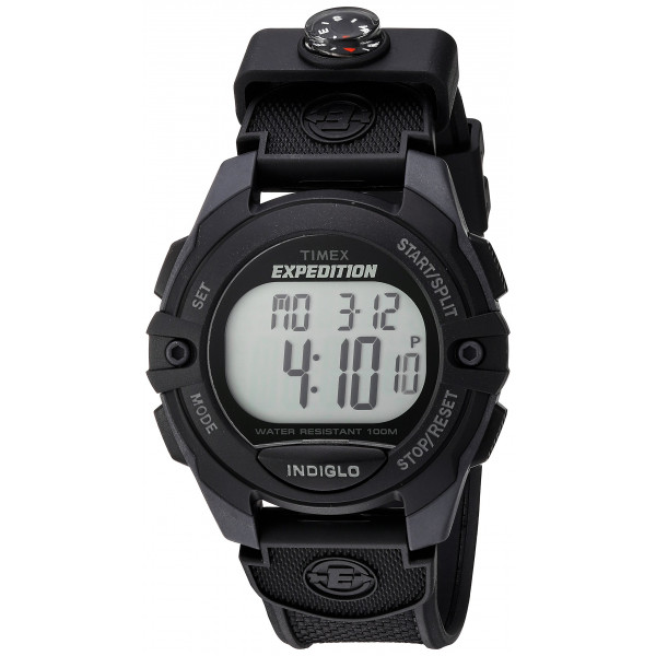 Timex Expedition Men's Digital Cat 41 mm Reloj - Case gris y negro con correa de resina negra y brújula integrada