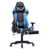 Silla de juego de ohaho silla de carrera silla de oficina masaje ajustable masaje lumbar cojín giratorio balancín reclinable alta espalda ergonómica silla de escritorio de computadora con brazos y reposapiés retráctiles (negro/azul)