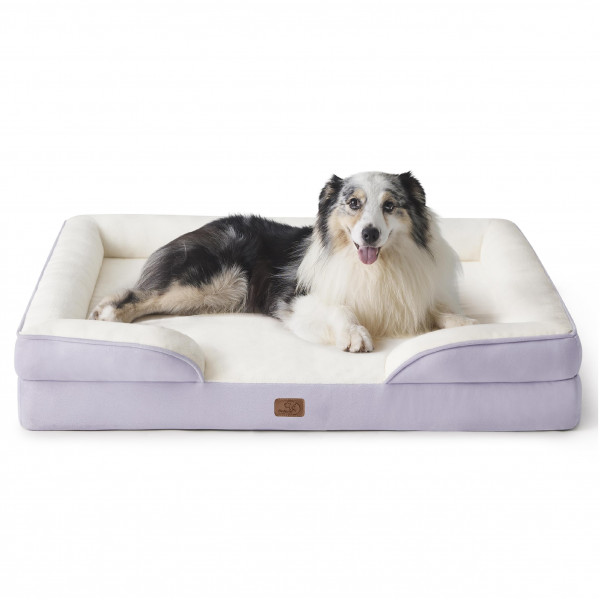 Cama de perro ortopédico para perros extra grandes: camas de sofá para perros lavables XL lecho de sofá de mascotas de espuma grande y de apoyo con cubierta lavable extraíble, forro impermeable e fondo no acelerado, lavanda, 42 