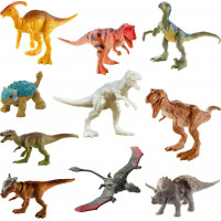 Mattel Jurassic World Camp Cretacious Multipack con 10 mini figuras de acción de dinosaurios, escultura realista y uno o más puntos de articulación móvil icónico para su especie, de 4 años y up.