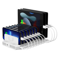 Estación de carga múltiple de UNITEK, cargador USB de 10 puertos para dispositivos múltiples con tecnología inteligente y divisores ajustables, el organizador se puede compatir con iPad, tableta, kindle, iPhone