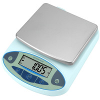 QWork Lab Scale 5000GX0.01G, escala de pesaje digital de alta precisión, escala digital de precisión 0.01, 8 rangos (200 g-5000g), sartén de acero inoxidable, escala de alimentos