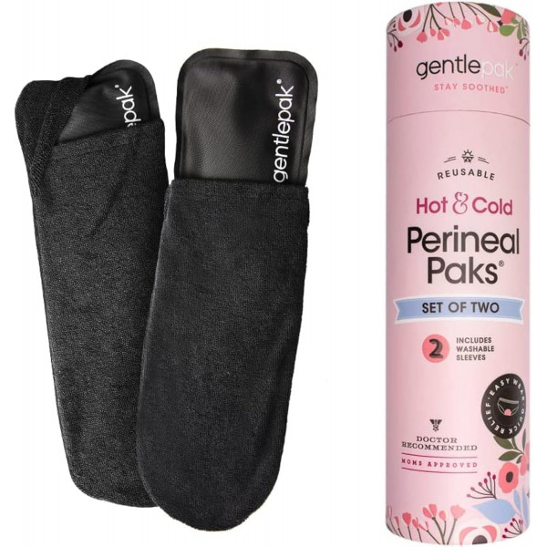 Paks de hielo y calor perineal reutilizable de GentlePak con mangas lavables para alivio de dolor de embarazo, embarazo y hemorroides, niños de uso múltiple, músculo, incomodidad vaginal (tubo de 2 paquetes)