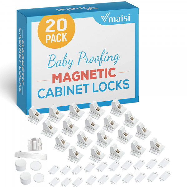 20 Pack Magnetic Gabinet Locks Prueba de bebés - Vmaisi Children Proof Cajones Cajones Patches - Instalación de adhesivo fácil