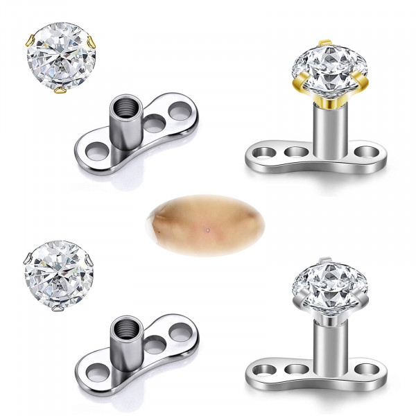 ZS 4PCS 14g Acero quirúrgico redondo Cúconia cúbica Tops de anclaje dérmico y joyería del cuerpo de los microdermales base (circonia cúbica: 3 mm)