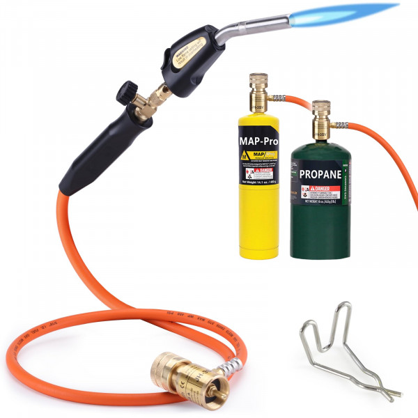 Kit de manguera de antorcha de propano Tausom, Mapp Gas Torch Heat 3600 ℉ Mapa del kit de la antigüedad de gas de arranque y ajuste de llama, combustible de la antorcha de soldadura por mapp, mapa/pro, propano (incluye clip de cilindro)