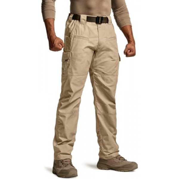 Pantalones tácticos para hombres CQR, pantalones de carga Ripstop resistentes al agua, pantalones de senderismo de trabajo EDC liviano, ropa al aire libre, Raider Khaki, 34W x 34L