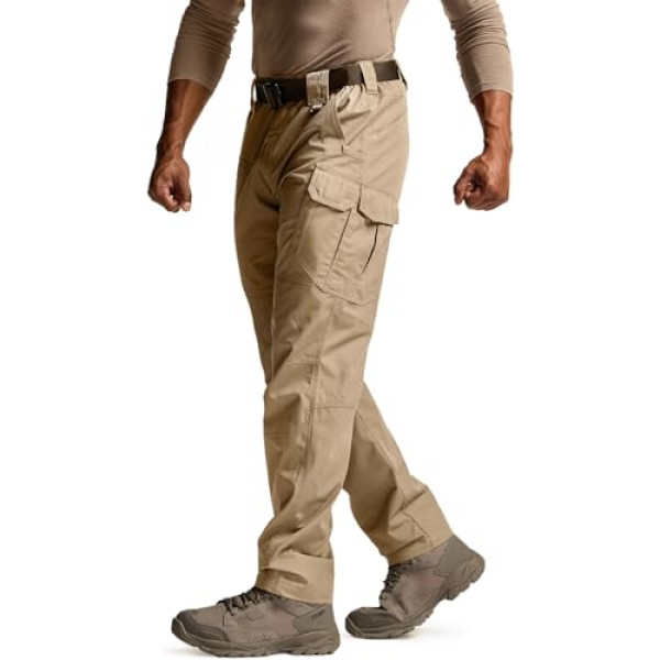 Pantalones tácticos para hombres de CQR, pantalones de carga Ripstop resistentes al agua, pantalones de senderismo de trabajo EDC liviano, ropa al aire libre, Pocket Mag Raider Mag Chaki, 34W x 34L