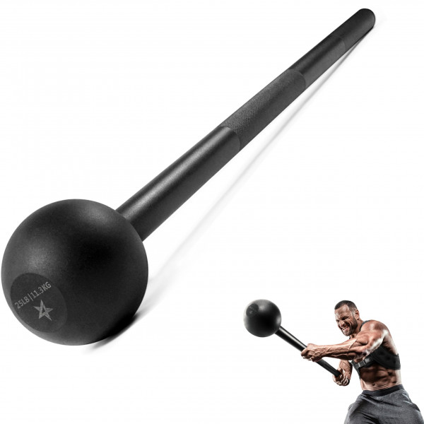 Yes4 All Steel Mace Bell para entrenamiento de fuerza, hombro, agarres y antebrazos: 25 libras F. Negro 25 libras
