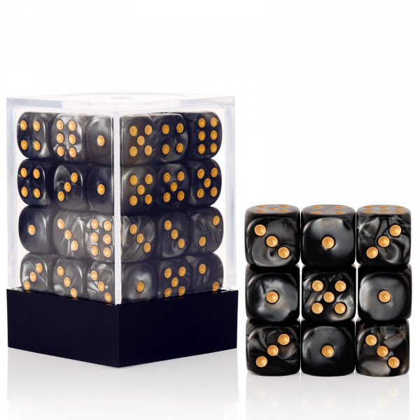 36 piezas Conjunto de dados de 12 mm de 6 lados de 6 lados, patrón de perlas D6 Juego de dados, Dice Game Dice para juegos de mesa de datos Dices Dices Dices Game, con caja de juegos portátiles (negro)
