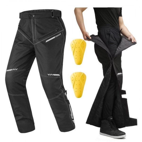 Pantalones de montar de motocicleta desmontables de invierno de Auboa para hombres CE 2 Puertos de poderes blindados con cremallera con cremallera PF2 (L, 30L) White