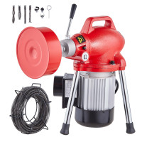 Máquina limpiadora de desagüe Vevor 66 pies x 5/8 pulgadas, 250W Alimentación de unión de la serpiente de alcantarillado eléctrico - con 2 cables de acero seccionales (66 'x 5/8 y 15' x 3/8), 7 cortadores y control CW/CCW para 1.6  Tuberías
