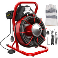 VEVOR 75 pies x 3/3 pulgadas Máquina limpiadora de drenaje, ajuste de 1 pulgada/25 mm a 4 pulgadas/100 mm, una máquina de limpieza de desagüe de 250 W, unión de desagüe eléctrico portátil con cortadores de desagüe de glogo de alcantarilla de alcantarillad