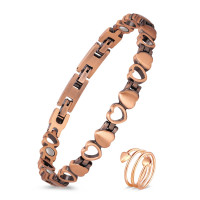 Jecanori Pure Pure Copper & Ring para mujeres, pulseras magnéticas de cobre y anillo para mujeres, Ajustable con herramienta de tamaño