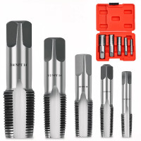 Toque de tubería profesional de 5 piezas de 5 piezas, hilo de hilo de acero de carbono que formaba hilo de formación y herramienta de set de serie de bancos de perforación, los tamaños incluyen 1/8 , 1/4, 3/8 , 1/2, 3/4 en caso de almacenamiento