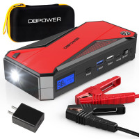 DBPower Peak 2000a 18000 mAh Starter de salto de automóvil portátil (hasta 7.2L Gas, motor de batería de motor diesel de 5.5L) con puerto de carga inteligente, brújula, pantalla LCD y luz LED (negro/rojo)