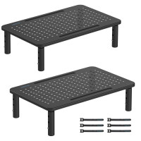 Bontec 2 paquete de 3 altura Monitor ajustable elevador con soporte de lápiz, soporte de laptop de metal ergonómico con gestión de cables, soporte de escritorio para computadora, impresora, monitor, computadora portátil, acero negro, 14.5 in
