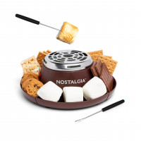 NOSTALGIA MABLETOP ELÉCTRICO DEL PROBAJE SMORES - Kit SMores con barras de asado de malvavisco y 4 bandejas para galletas Graham, chocolate y malvaviscos - Suministros nocturnos de cine - Brown