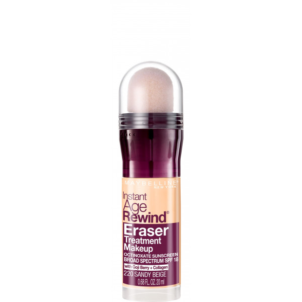 Maybelline Instant Age Rewind Tratamiento de tratamiento de borrador con SPF 18, corrector anti envejecimiento infundido con berry y colágeno, beige arenoso, 1 conteo